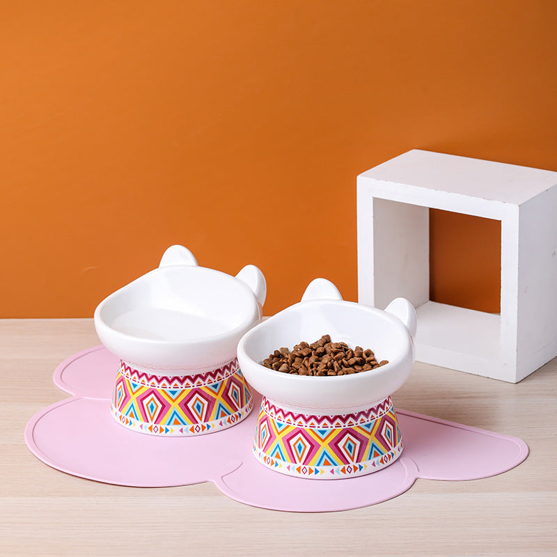 Ceramic Pet Bowl with Anti-Spill Design and Silicone Pad