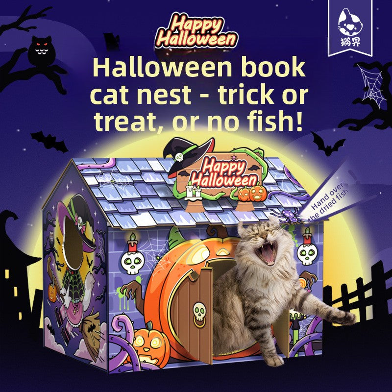 Themed corrugated cardboard cat scratch house and playhouse, view 6