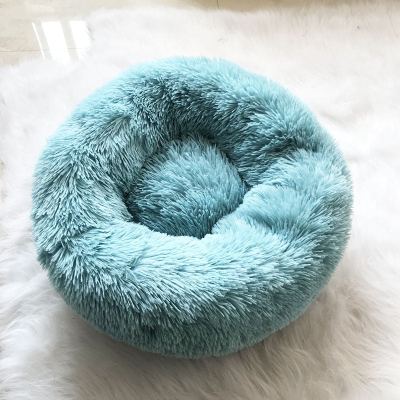 Round velvet cat bed mat for winter in Emerald Green, size 50cm