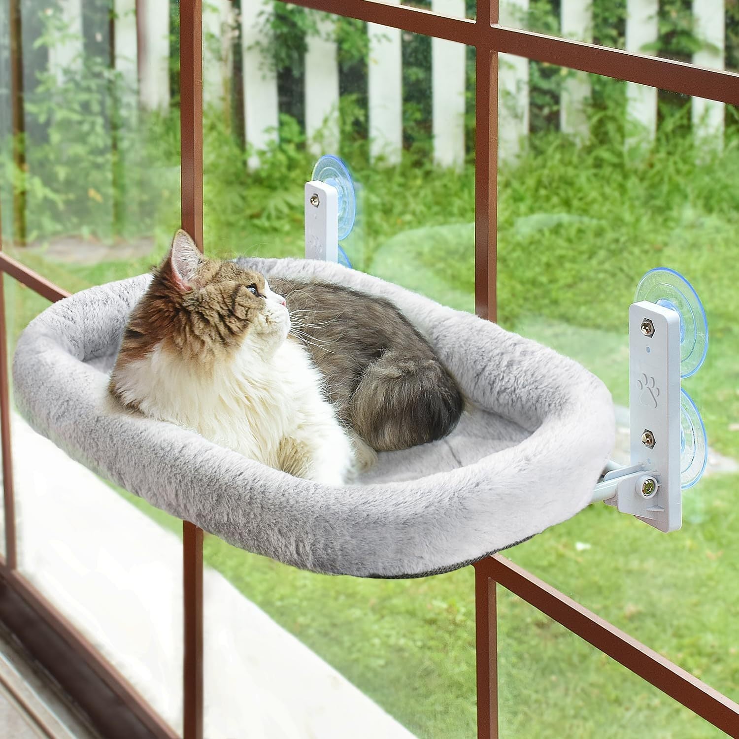 Grey foldable cat window perch hammock with suction cups, photo 17