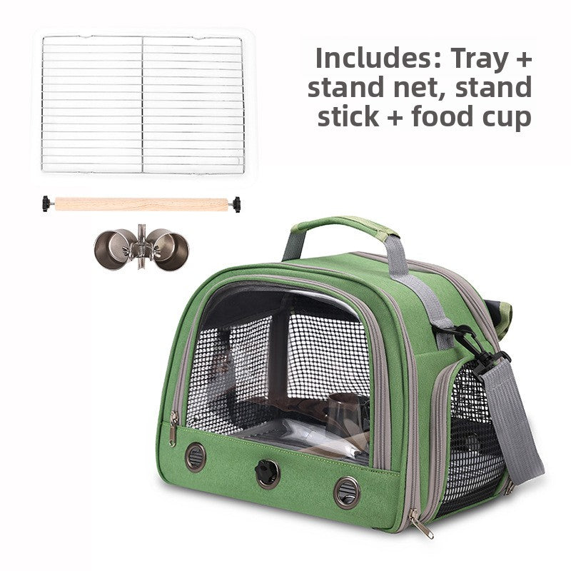 Green breathable bird carrier shoulder bag with mesh windows, view 10