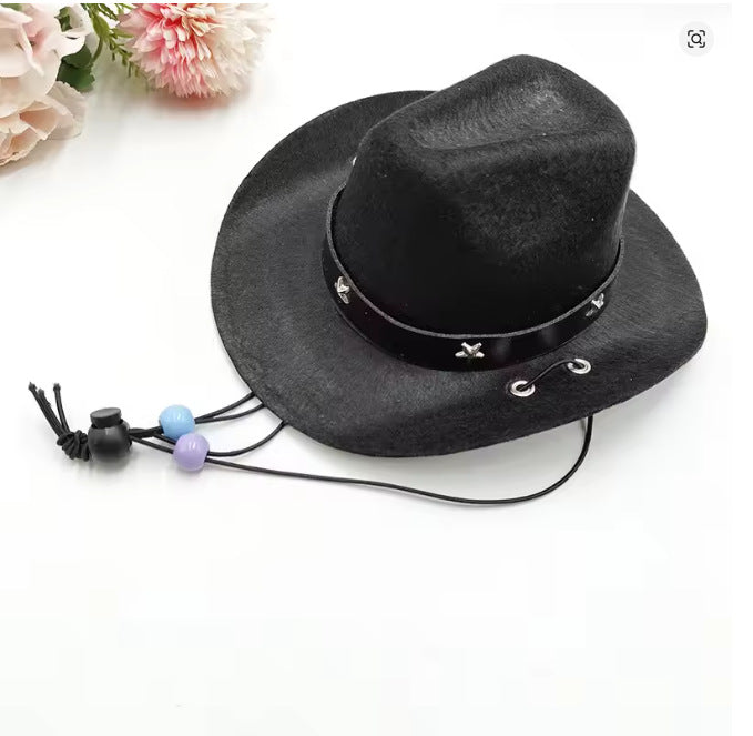 Western felt cowboy hat for small dogs and cats, close-up detail