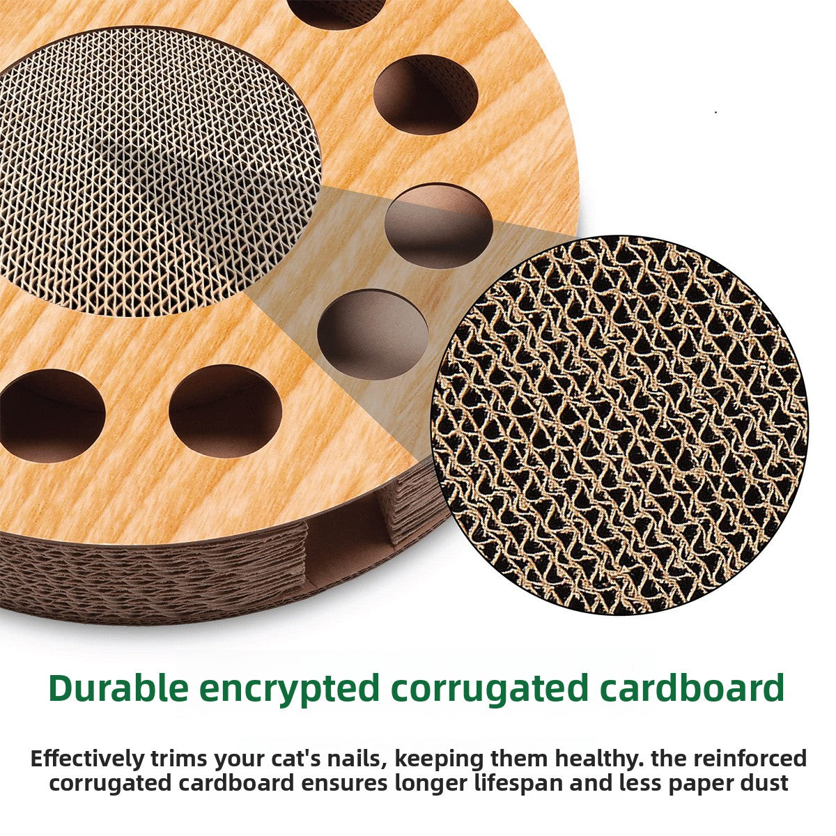 Corrugated Paper Cat Scratch Board with Bells, Wood Grain