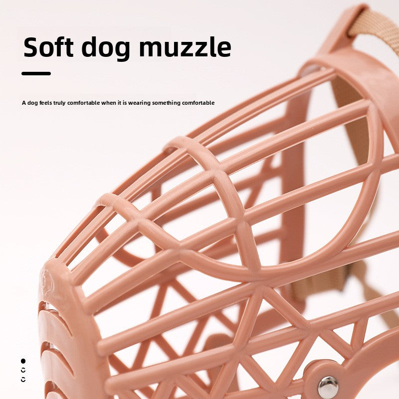Light pink breathable plastic basket dog muzzle with adjustable straps, product image 3
