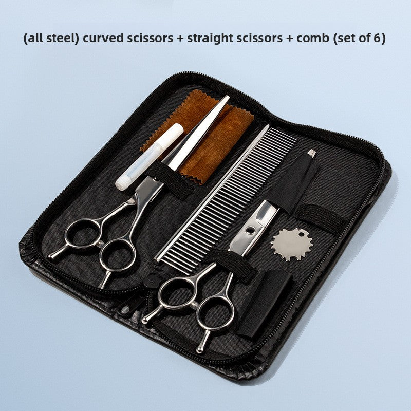 Pet Grooming Scissors Set, Straight, Curved and Serrated Shears