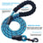 Reflective nylon dog lead in fluorescent green on a walk