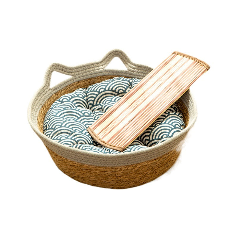 Natural cattail basket cat nest with soft pad, product image 4