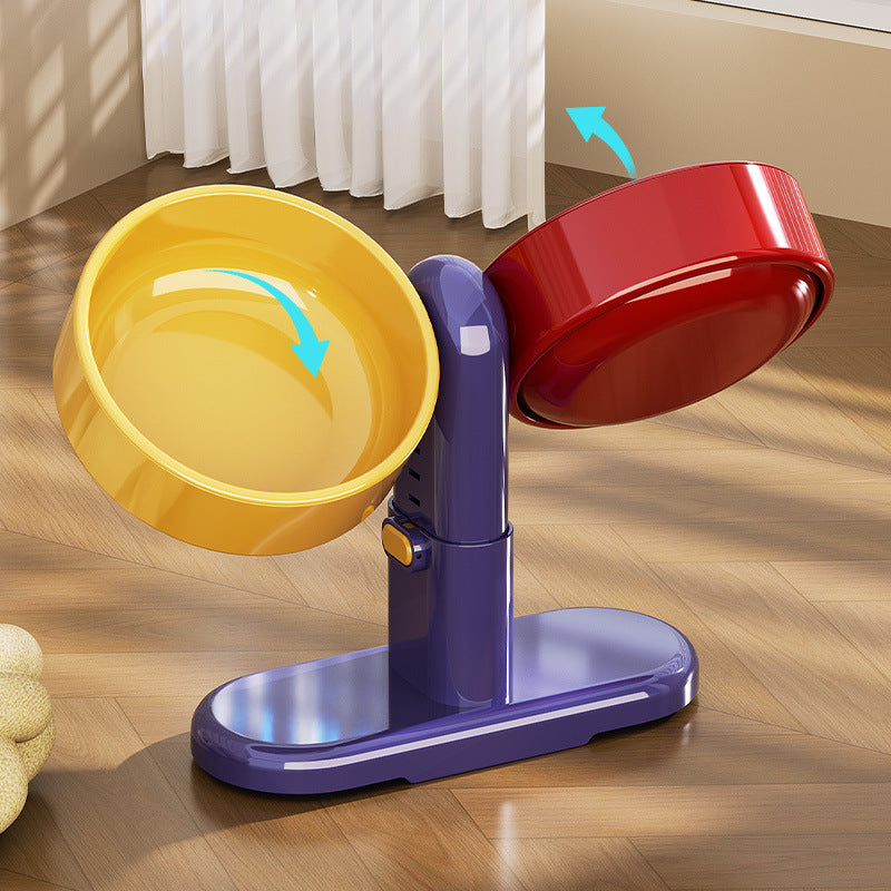 Height-adjustable raised cat food bowl, close-up detail view