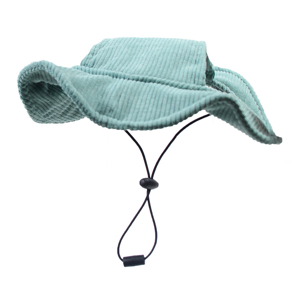 Dog baseball cap with ear openings in Corduroy Green, front view
