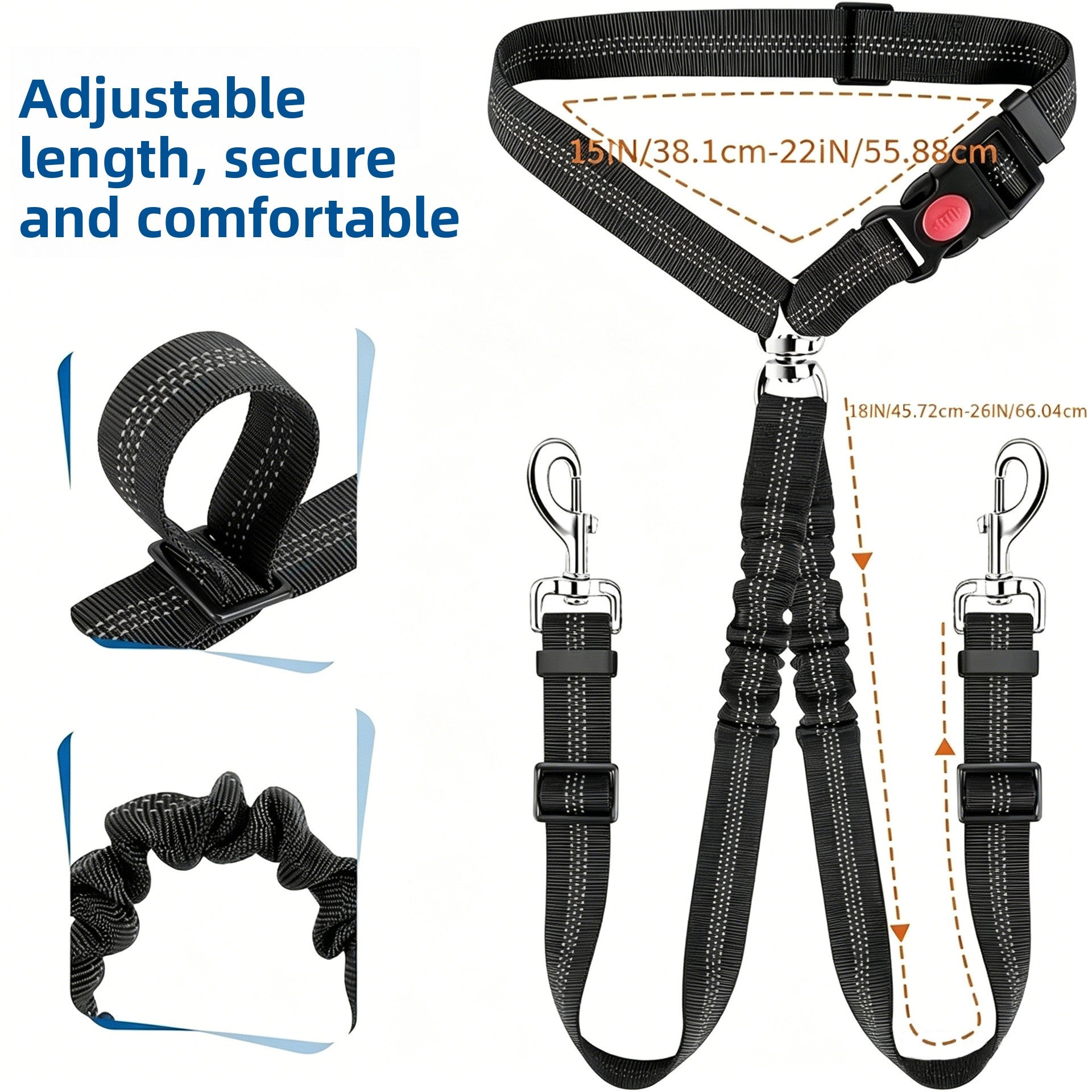 Elastic dog car safety lead, ideal for car journeys