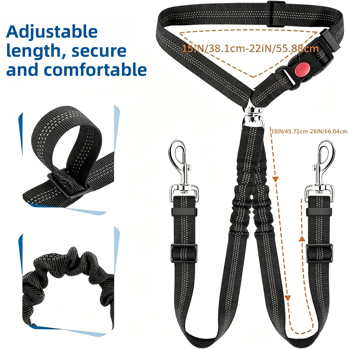 Elastic dog car safety lead, ideal for car journeys