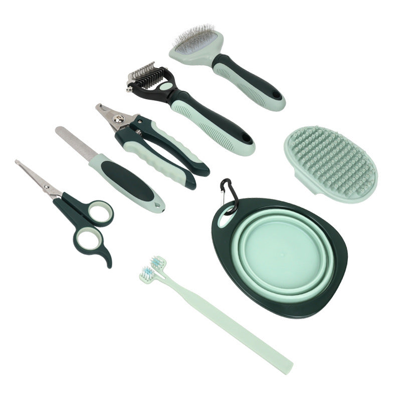 Pet Grooming Kit with Bath Brush, Combs, Scissors and Toothbrush