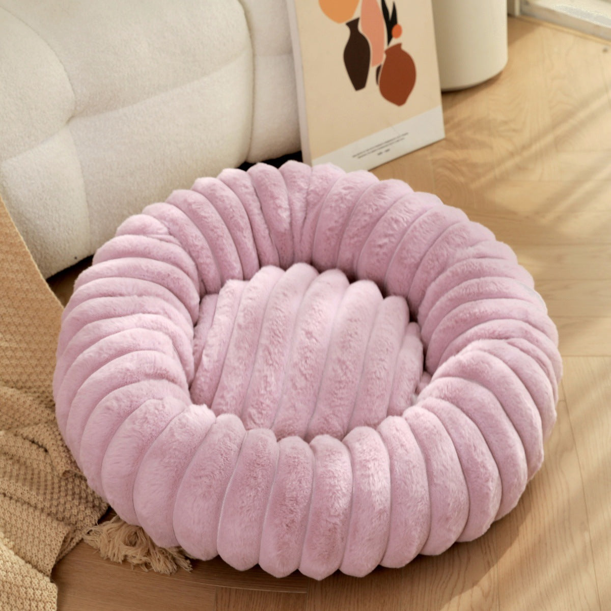 Plush round faux fur pet nest for cats, photo 40 of 80