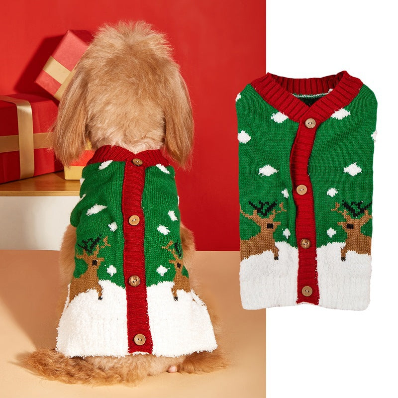 Christmas knitted pet jumper with festive design in Red Snow Deer, material detail