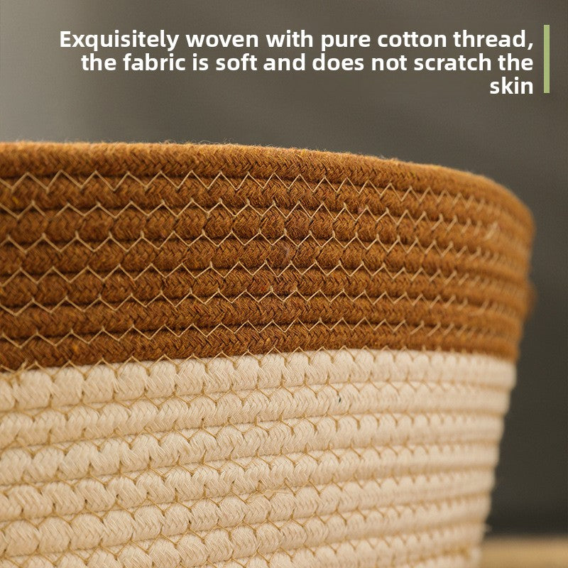 Hand woven round cotton and linen pet nest in grey, view 3