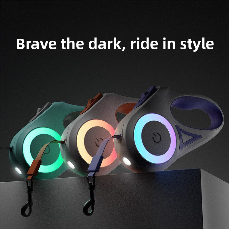 Glow in the dark retractable dog lead with one touch brake