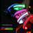LED reflective dog collar glowing green on a night walk
