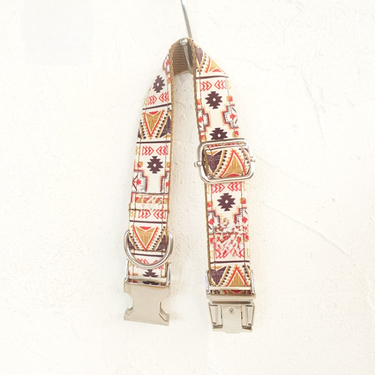 Soft padded dog collar with traditional flower design in brown