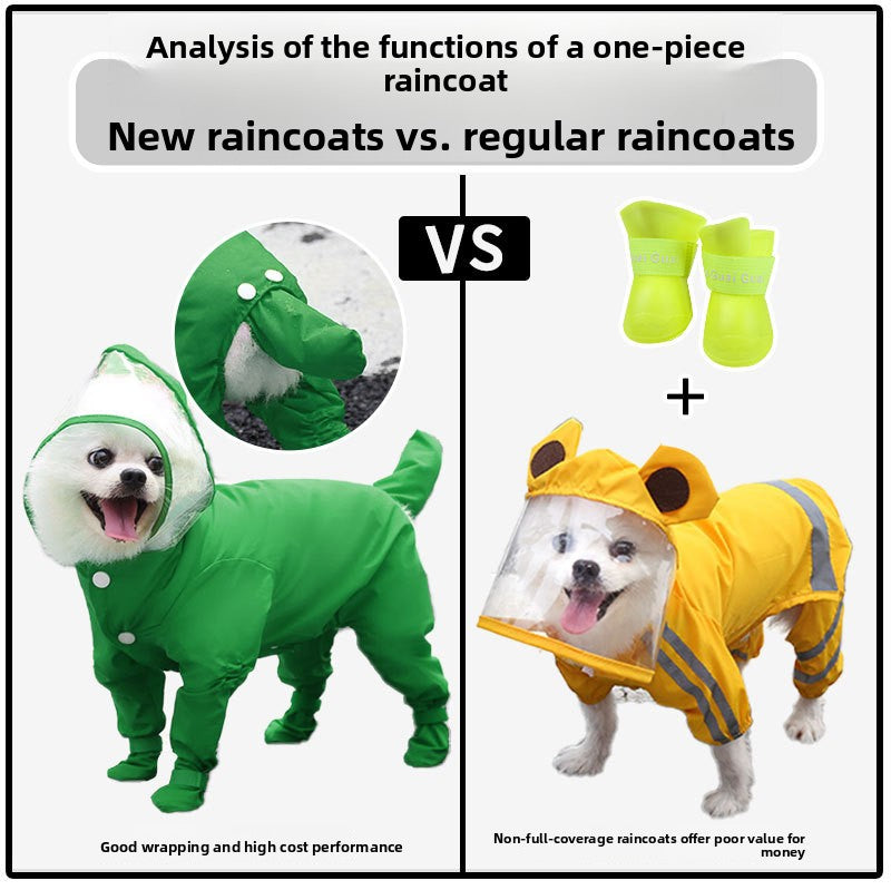 Full body dog raincoats with built in foot covers
