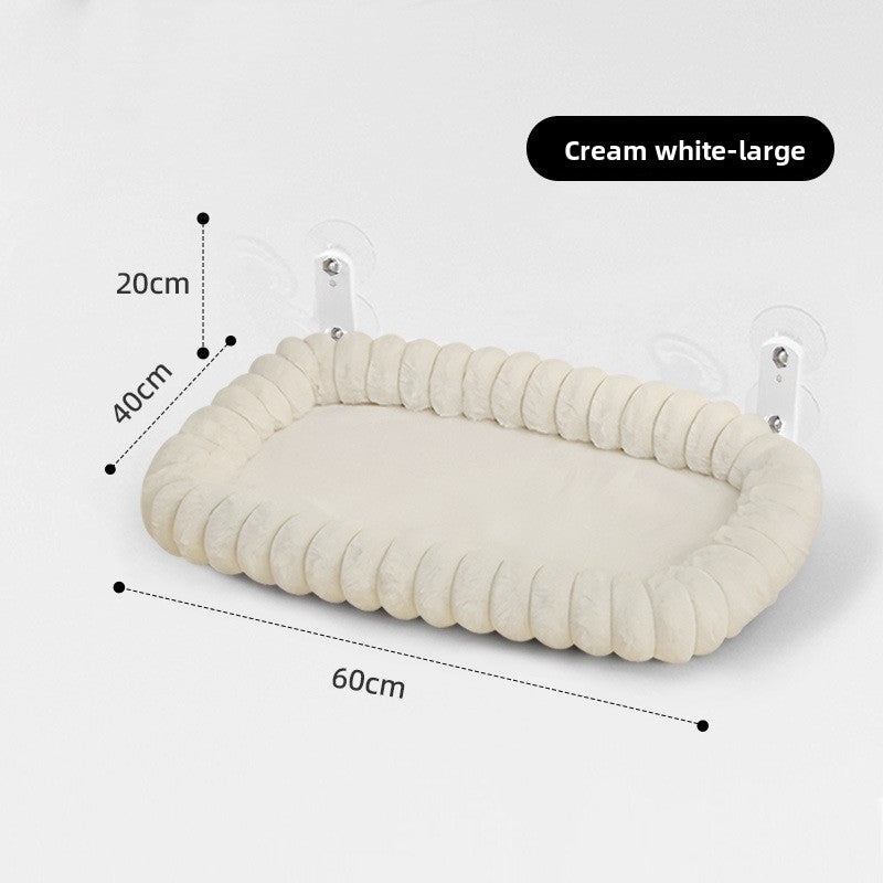 Foldable plush cat window bed with suction cups and frame, view 4 of 6