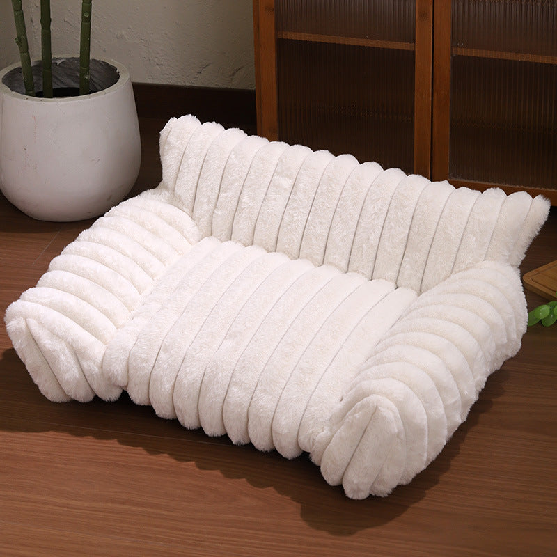 Grey plush pet sofa bed with raised sides for cats and dogs, photo 16
