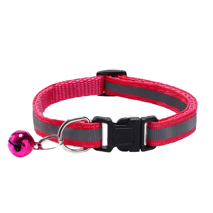 Lightweight reflective cat collars laid out in fourteen bright colours