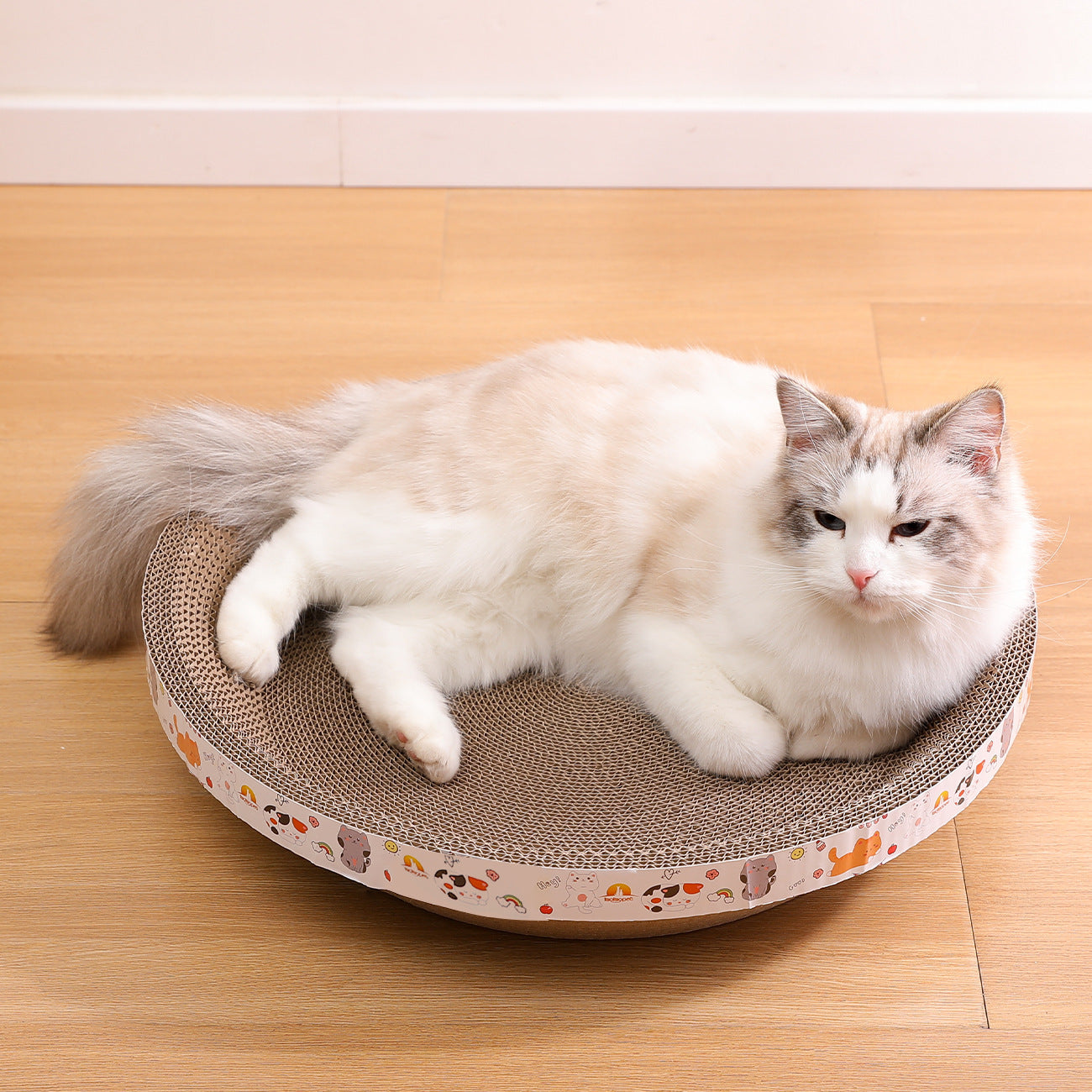 Round corrugated cardboard cat bed and scratcher bowl, small 30cm, view 4 of 9