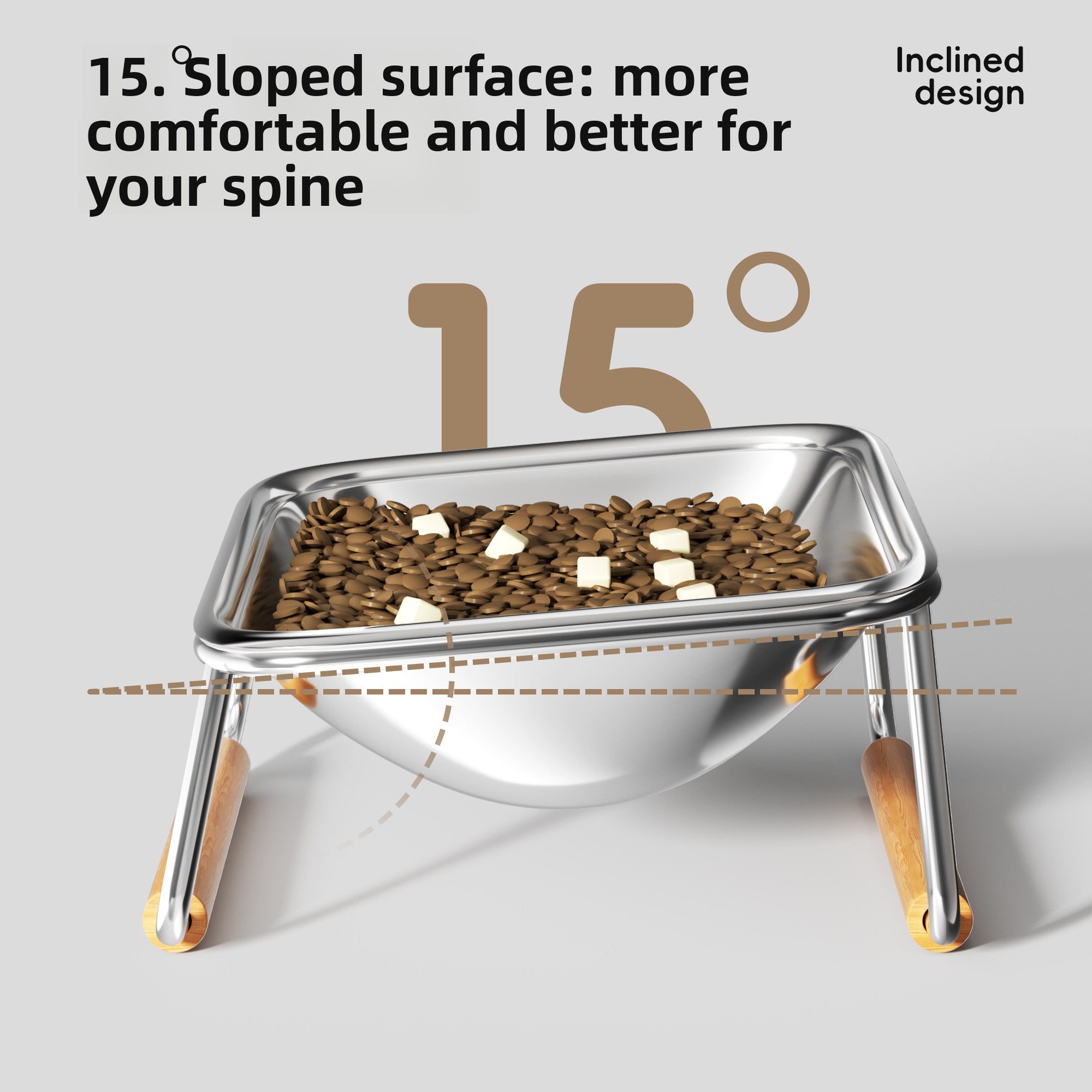 Elevated Double Dog Bowl in 304 Stainless Steel, Anti-Spill Non-Slip Feeder for Large Dogs