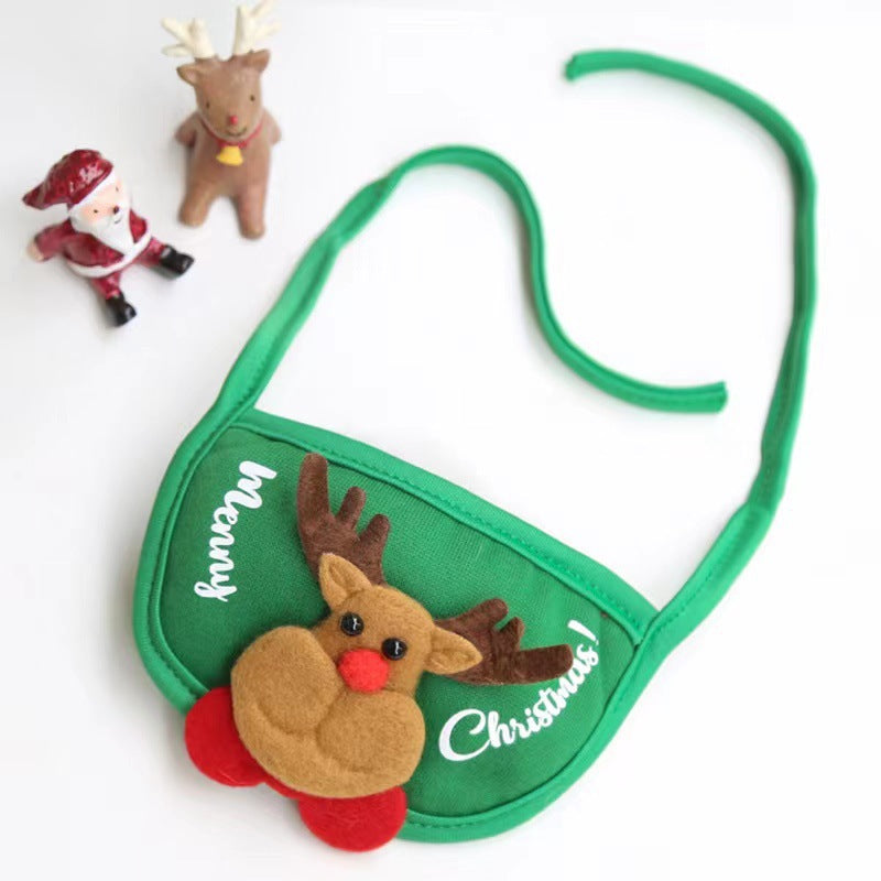 Christmas pet bib and hat for dogs and cats, showing size and shape