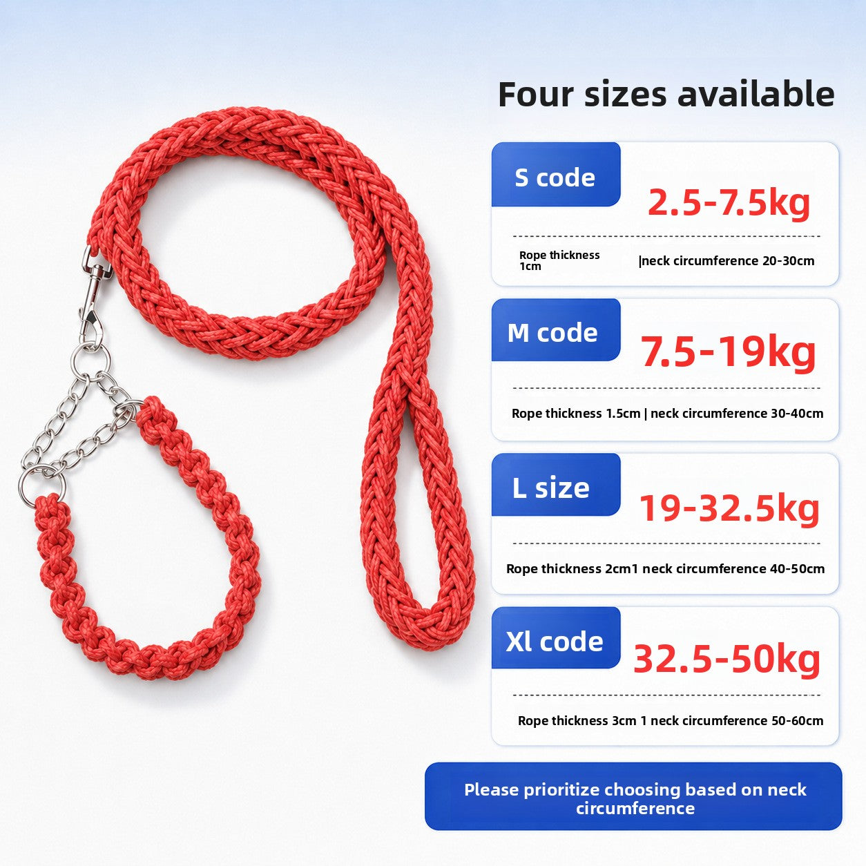 Braided nylon rope dog lead, 4 sizes available