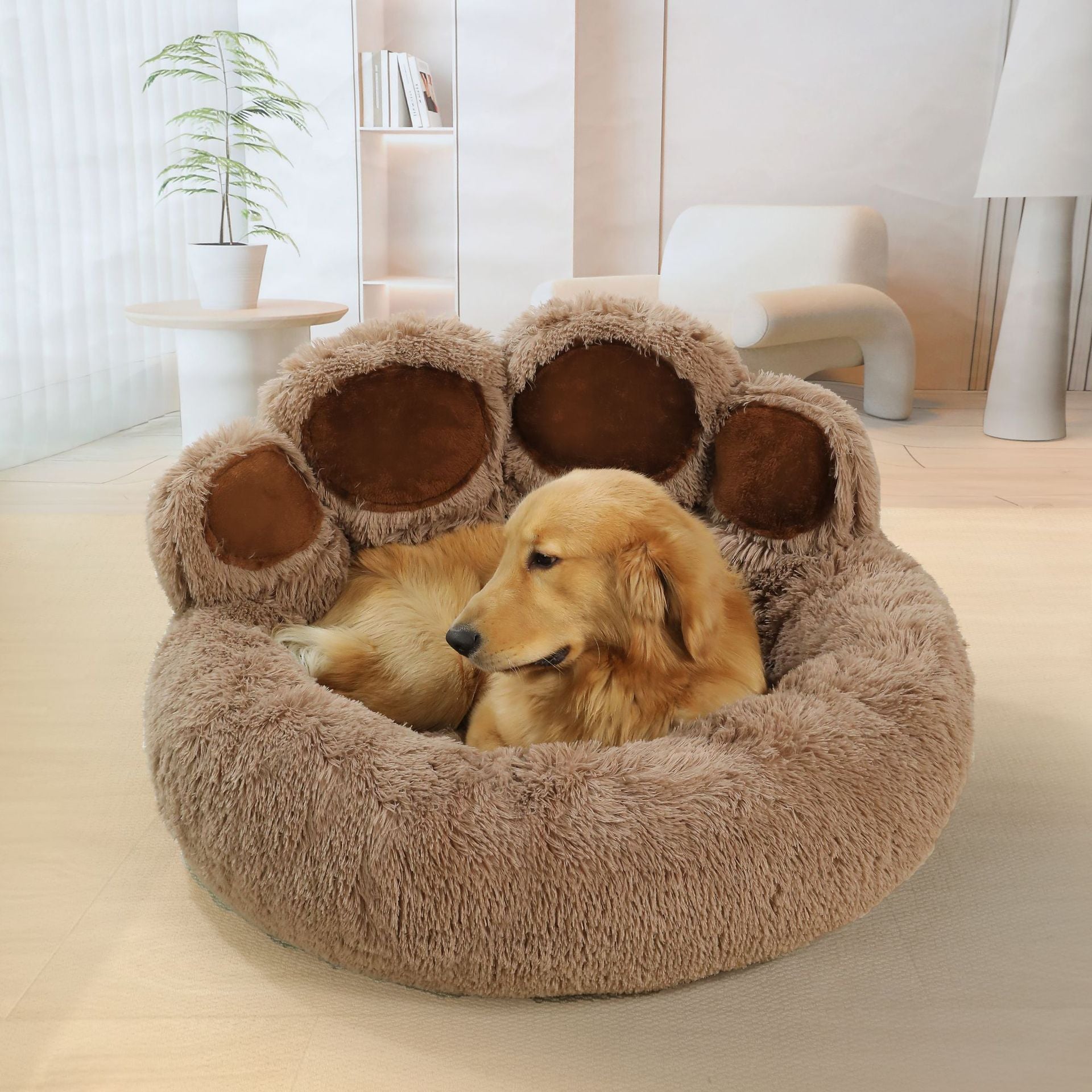 Bear Paw Pet Sofa Bed with Soft Long Plush for All Seasons