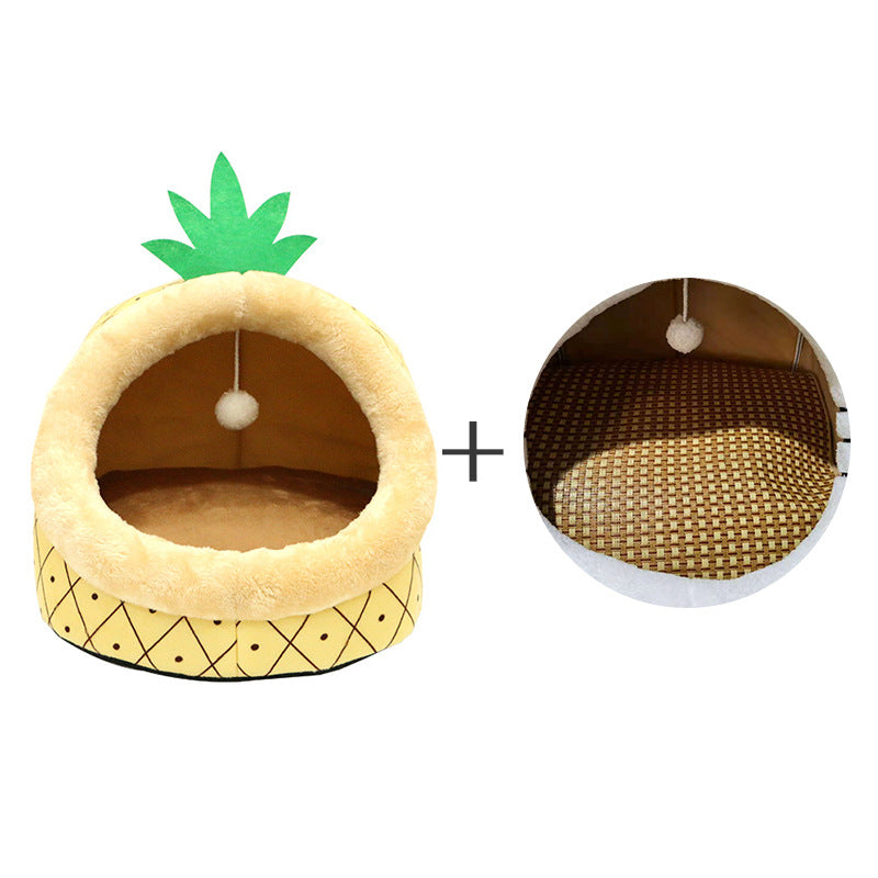 Semi-enclosed washable cat bed with cute animal print design, photo 4