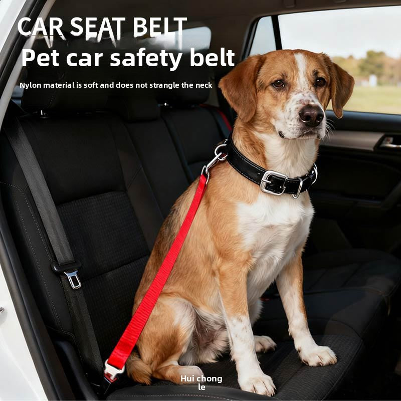 Adjustable nylon pet car seat belt lead with alloy clip in blue, view 3