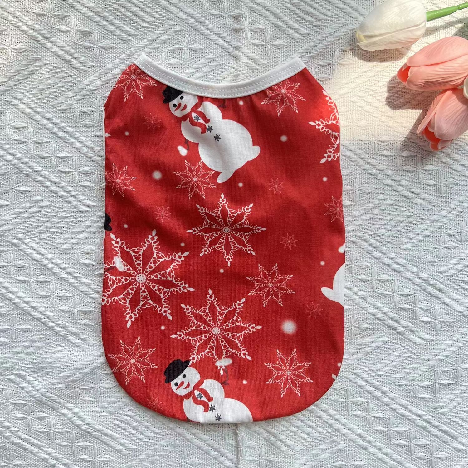 Lightweight Christmas dog vest in breathable polyester in Orange Bat, material detail