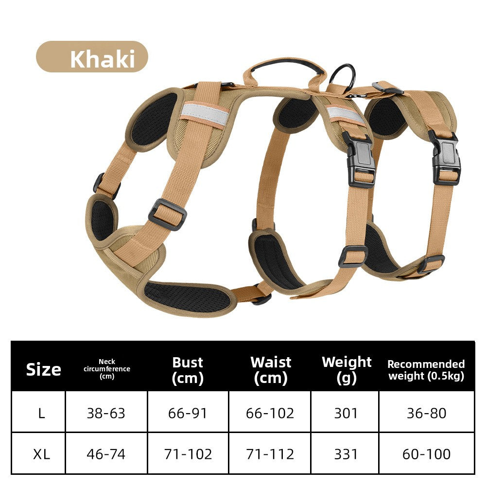 Escape-resistant reflective harness for larger dogs in 3 colour options