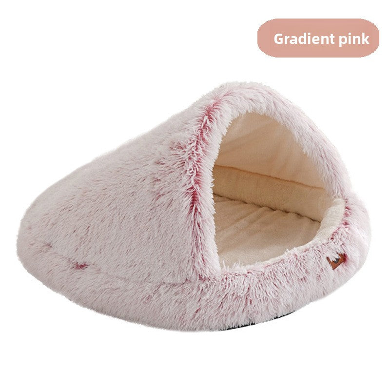 Plush enclosed cave bed for cats in gradient grey, product image 15