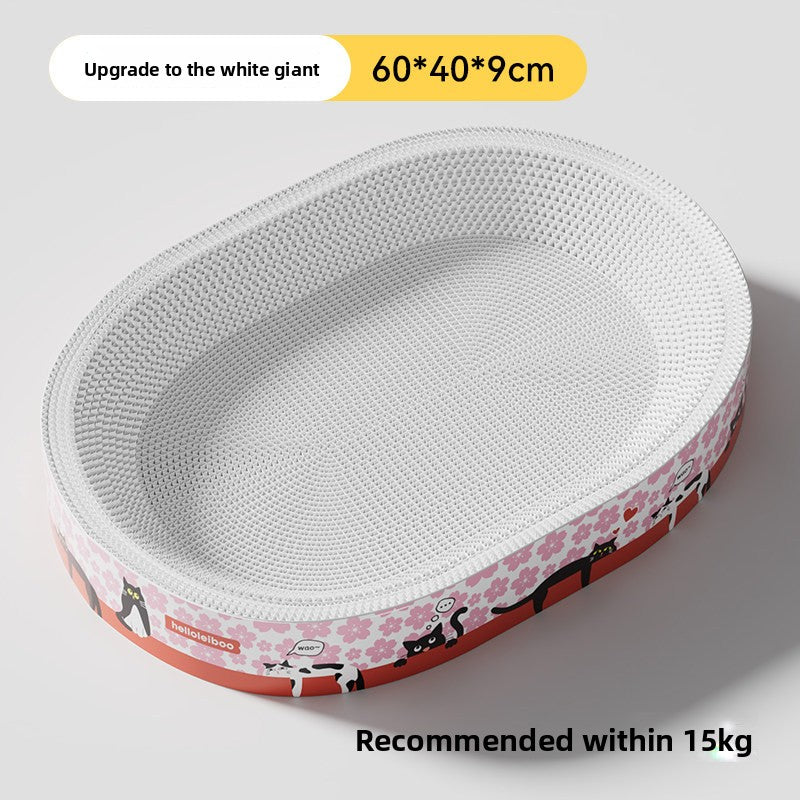 Round corrugated cat scratcher bed lounger with printed design, view 7 of 16