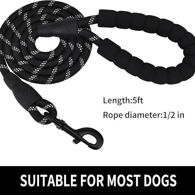 Reflective nylon rope dog lead, 9 length and thickness options