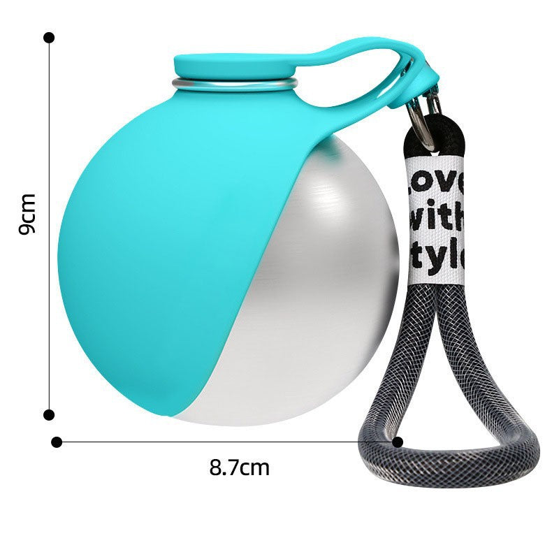 Foldable Stainless Steel Pet Travel Water Bowl with Hanging Rope Hook for Dogs