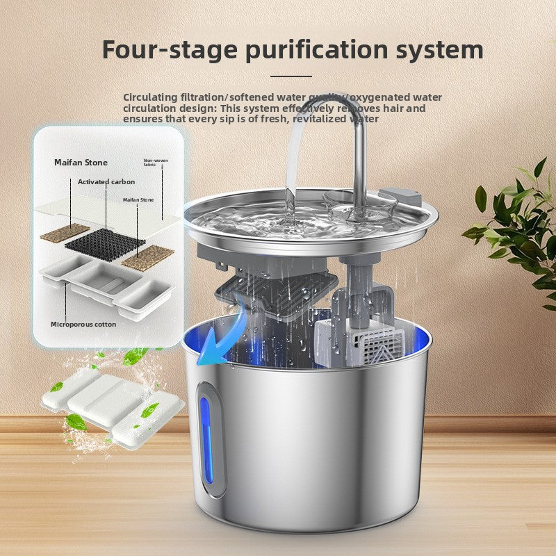 304 Stainless Steel Pet Water Fountain, 2.2L Circulating Dispenser with Filter System