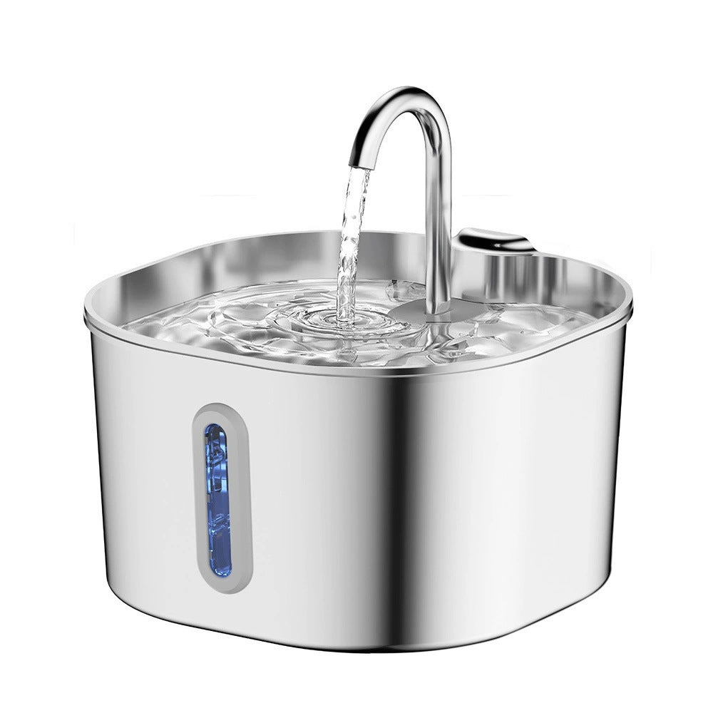 Stainless Steel Pet Water Fountain, 2.2L Capacity with Filters, Quiet USB Pump