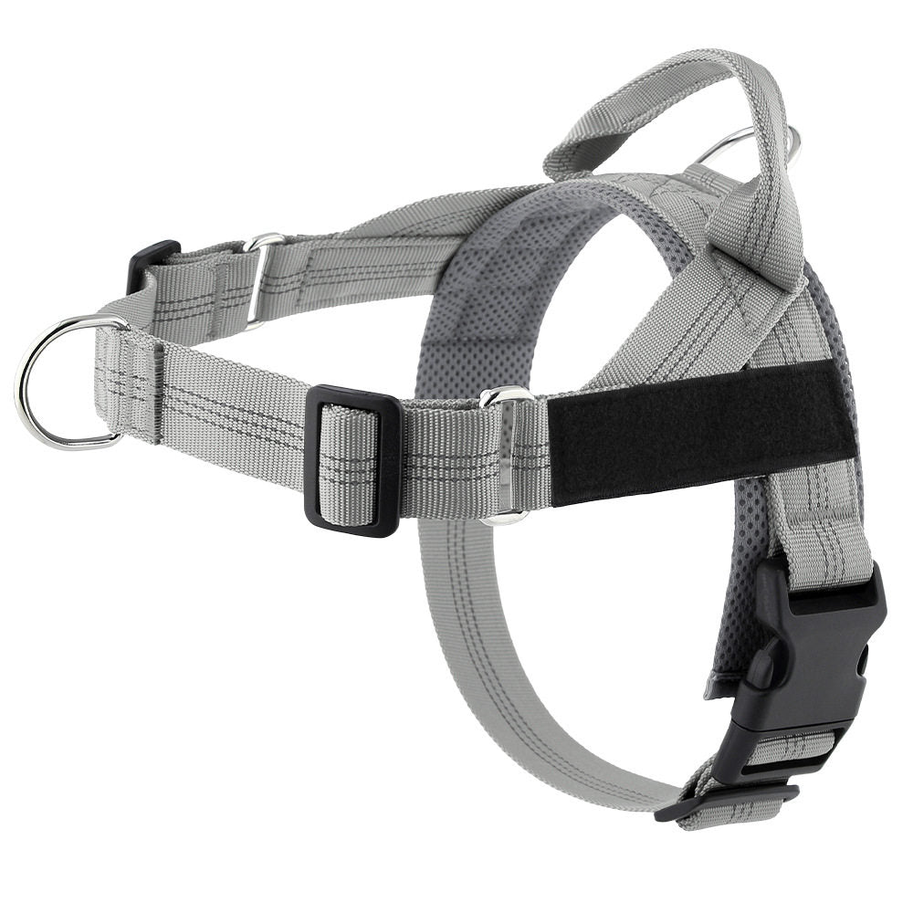 Wide chest nylon dog harness with front buckle and metal hardware, product image 8