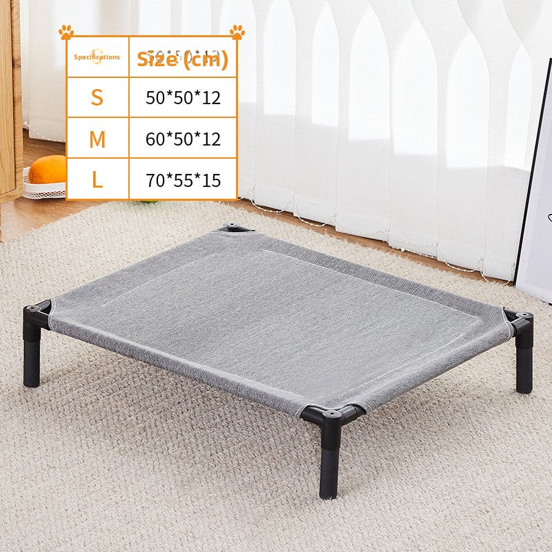 Elevated dog bed with removable cover in grey rabbit print
