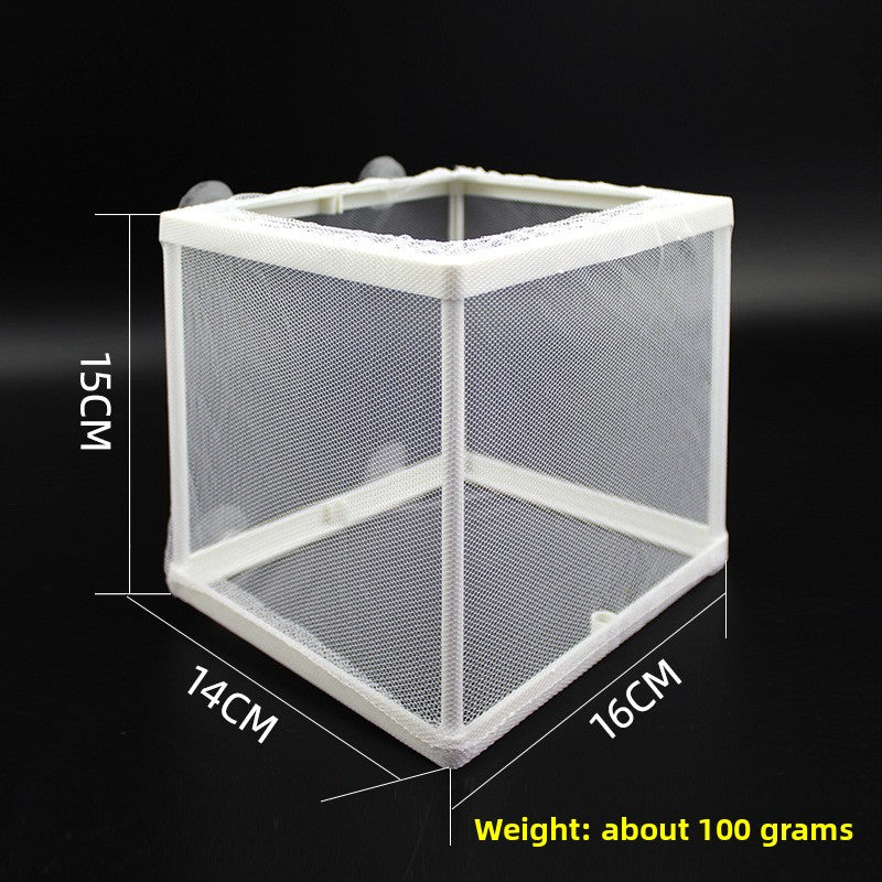 Mesh fish breeding isolation box with suction cups in aquarium, view 6
