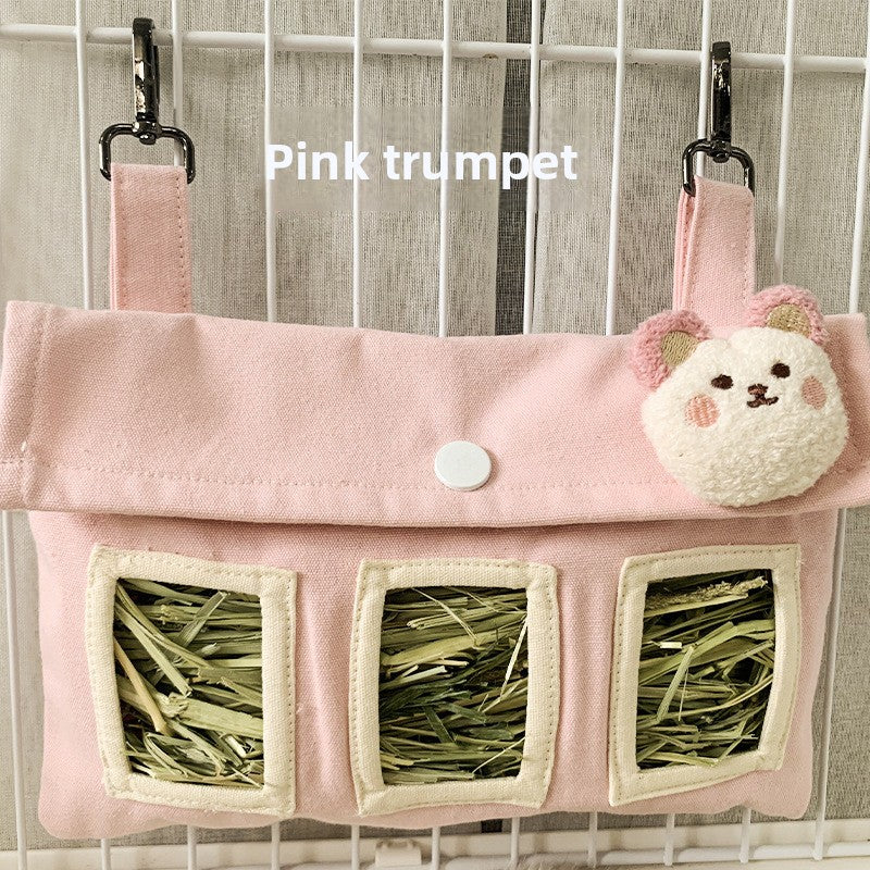 Hanging fabric hay feeder bag for rabbits and guinea pigs, view 6
