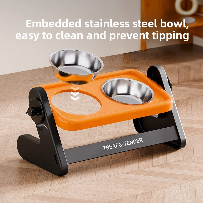 Adjustable Height Stainless Steel Raised Pet Bowl with Non-Slip Base in Single or Double
