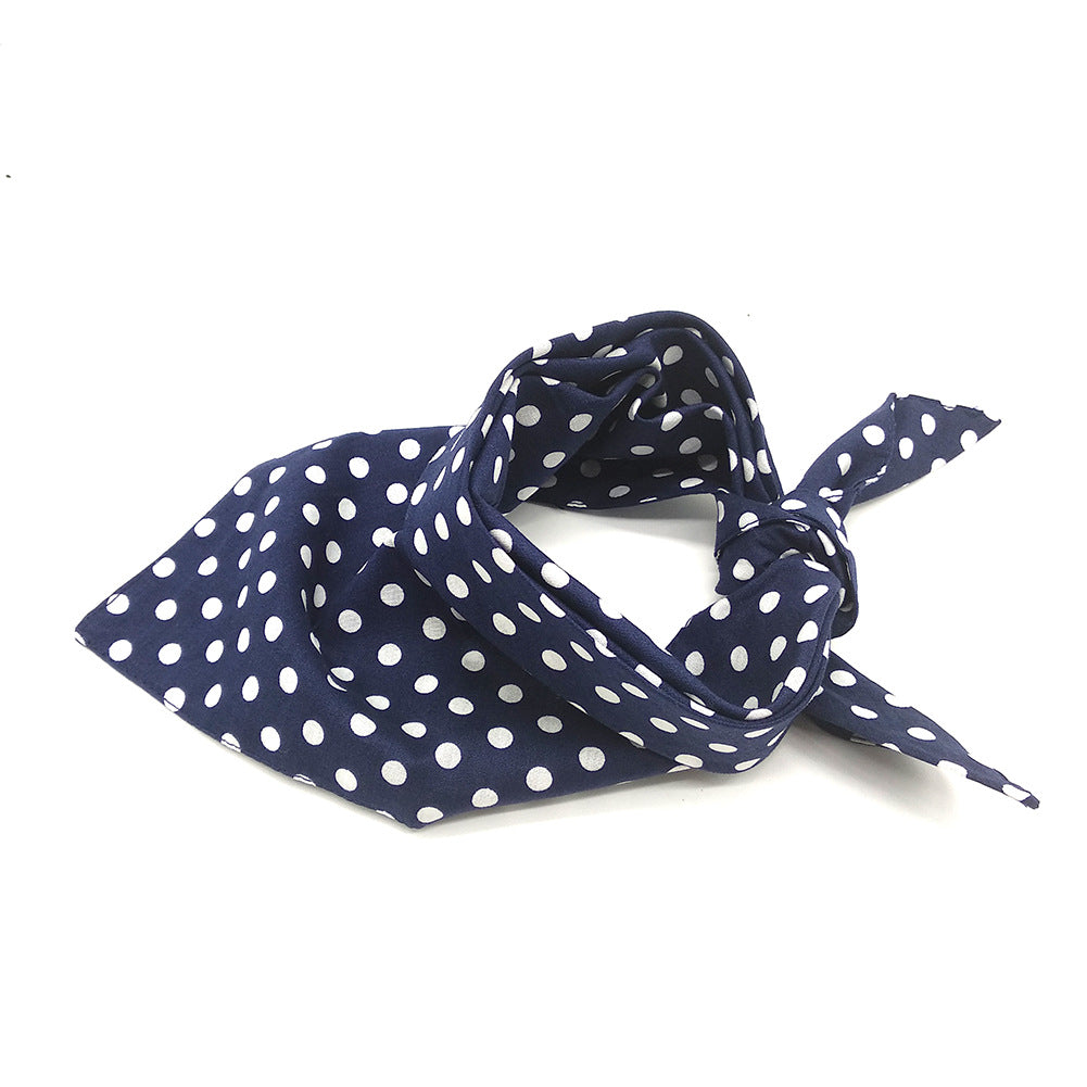 Double-sided dot cotton pet bib in Yellow Dot, showing size and shape