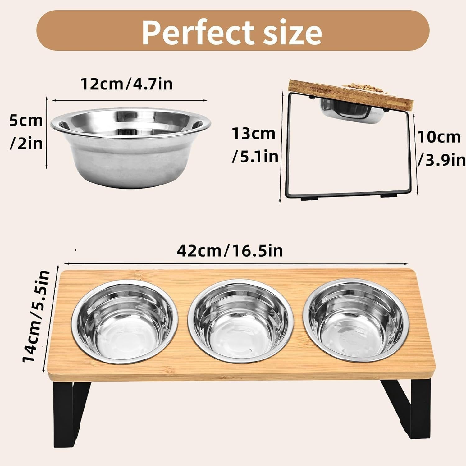 Solid wood tilted elevated cat bowl stand in Three Bowls