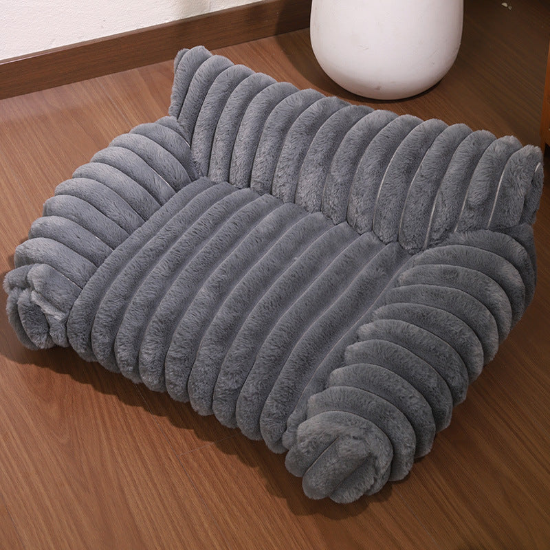 Grey plush pet sofa bed with raised sides for cats and dogs, photo 10