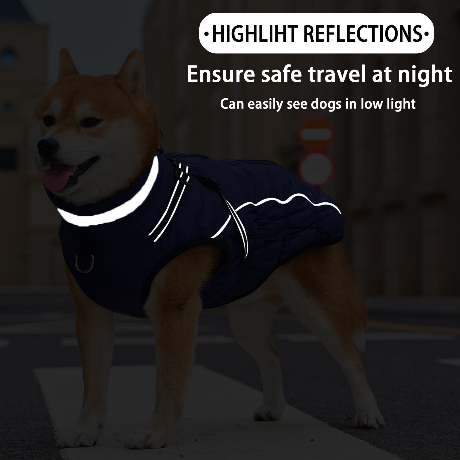 Fleece lined waterproof dog coat with reflective straps in Caramel, close-up detail